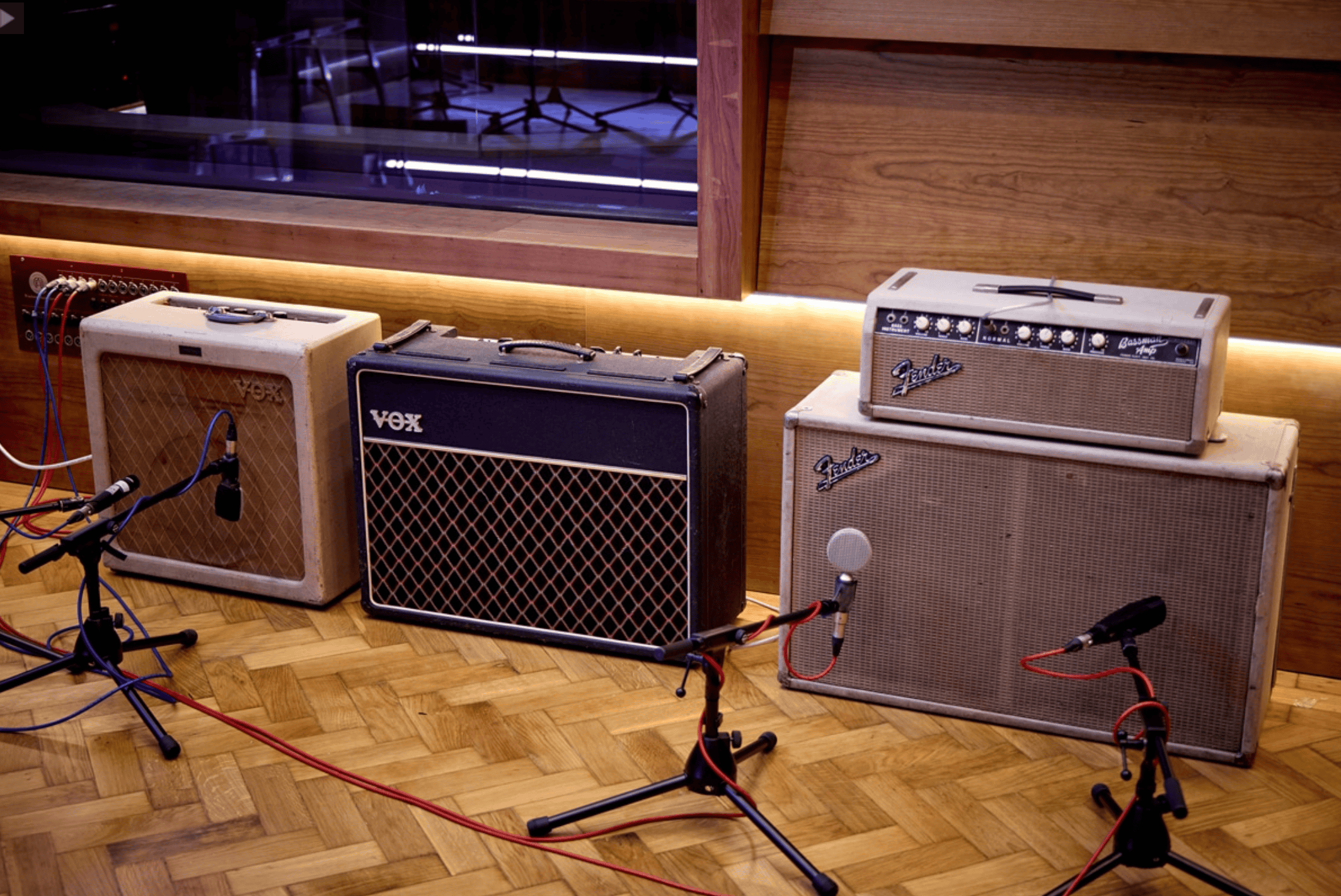 Amplifiers and microphones in the Winchester Audio Barn studio